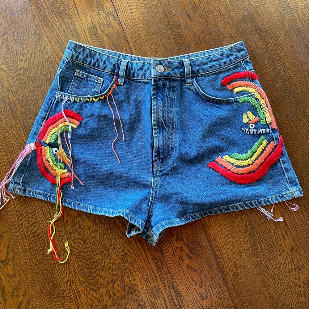 FARM Rio X Anthropologie Colorful Birds Denim Shorts